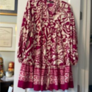 Zara Pink and Cream Printed Long-Sleeve Tiered Dress